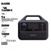 Внешний АКБ inkax 300WH, 2xUSB, 1xUSB-C, PD100W, LED дисплей, ПЗУ для авто, Li-Ion (черный)