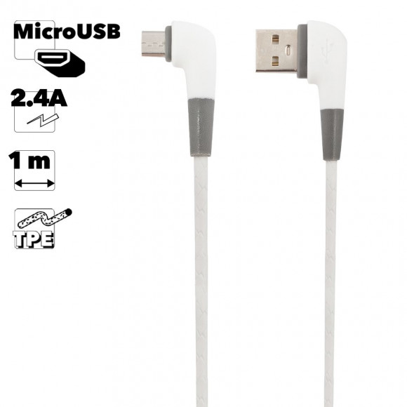 USB кабель "LP" MicroUSB L-коннектор "Кожаный шнурок" (белый, европакет)