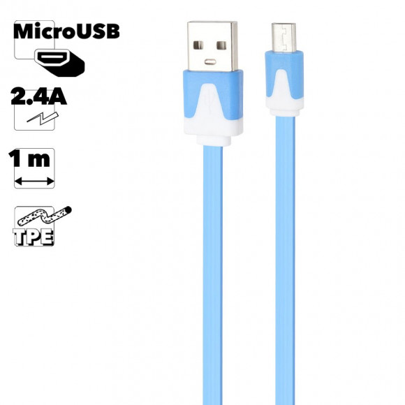 USB кабель "LP" MicroUSB плоский узкий (синий, коробка)