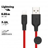 USB кабель Hoco X21 Plus Silicone Lightning 8-pin, 2.4А, 0.25м, силикон (красный/черный)