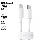 USB-C кабель BOROFONE BX44 Type-C, 2м, до 100W, 20V/5A, PD, ABS (белый)