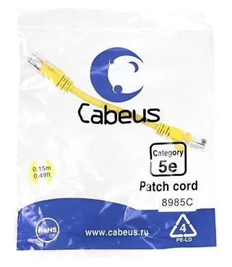 Патч-корд U/UTP Cabeus PC-UTP-RJ45-Cat.5e-0.15m-YL