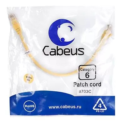 Патч-корд U/UTP Cabeus PC-UTP-RJ45-Cat.6-0.3m-YL