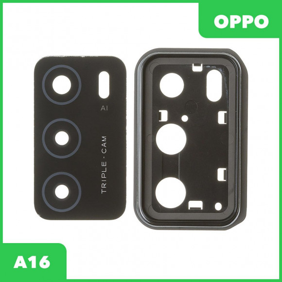 Стекло задней камеры для OPPO A16 (CPH2269) (в рамке) (черный)