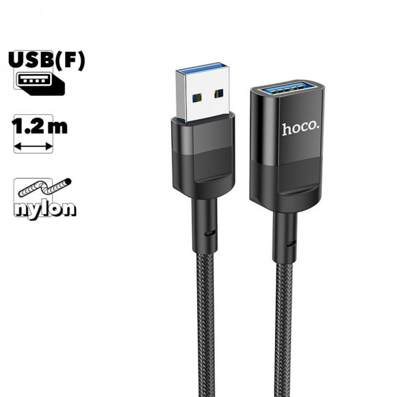 USB удлинитель Hoco U107 USB(F), USB 3.0, 1.2м, нейлон, черный