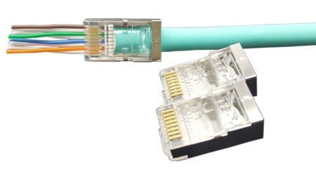 PLEZ-8P8C-U-C6-SH-100 Разъем легкой оконцовки RJ-45 (8P8C) под витую пару, категория 6 (50 µ';/ 50 микродюймов), экранированный, универсальный