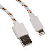 USB кабель "LP" для Apple iPhone, iPad 8-pin в оплетке (белый, коробка)