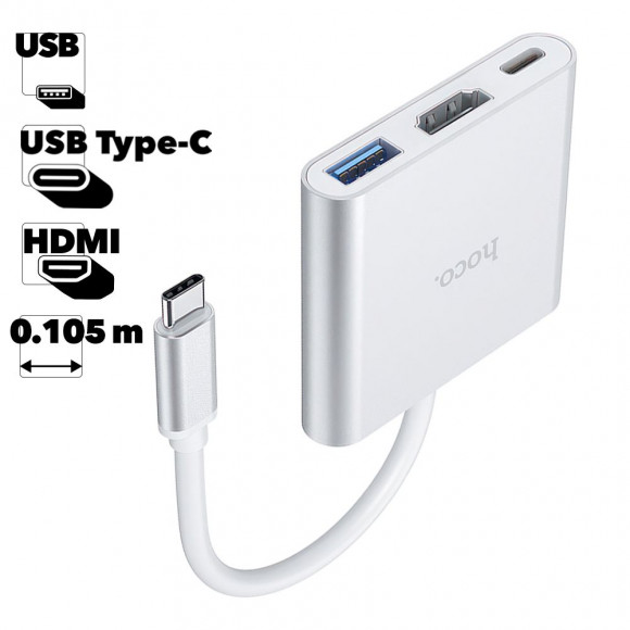 USB-C Хаб Hoco HB14 Easy Use Type-C Adapter (Type-C to USB3.0+HDMI+PD), серый