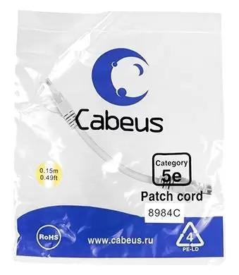 Патч-корд U/UTP Cabeus PC-UTP-RJ45-Cat.5e-0.15m
