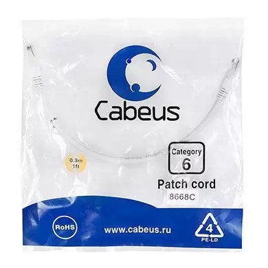 Патч-корд U/UTP Cabeus PC-UTP-RJ45-Cat.6-0.3m-WH
