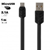 USB Дата-кабель "Remax" Fishbone MicroUSB, плоский пластиковые разьемы, 1 метр, черный