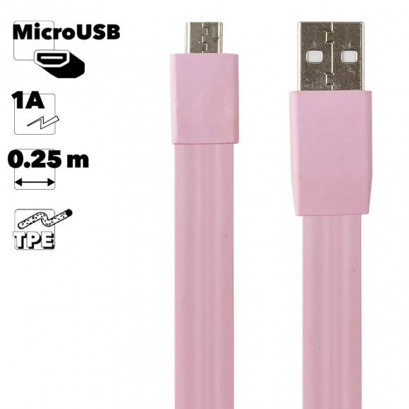 USB кабель "LP" MicroUSB плоский браслет (розовый, европакет)