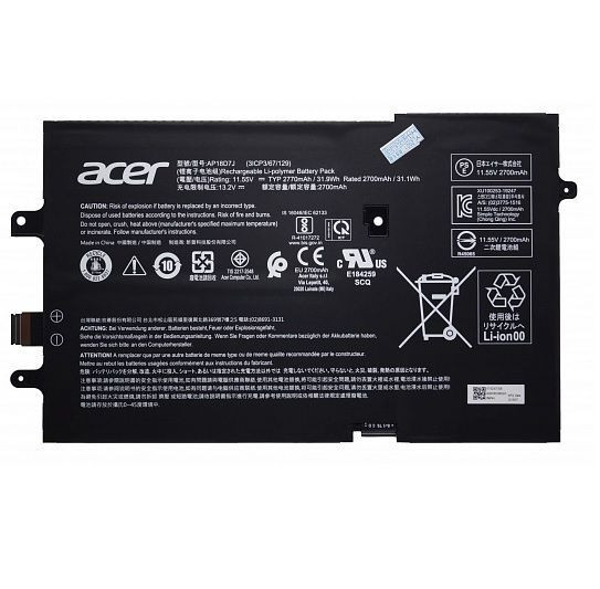 Аккумулятор (батарея) AP18D7J для ноутбука Acer Swift7 SF714-52T, 31.9Вт, 2770мАч, 11.55В
