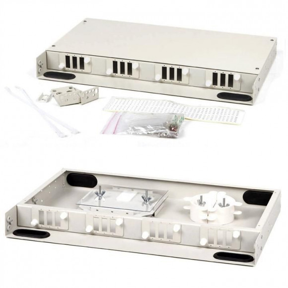FO-19BOX-24SC Кросс оптический 19'' стоечный на 12 дуплексных адаптеров 1U со сплайс-кассетой и КДЗС Hyperline