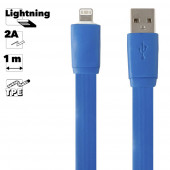 USB кабель "LP" для Apple iPhone, iPad 8-pin плоский широкий (синий, европакет)