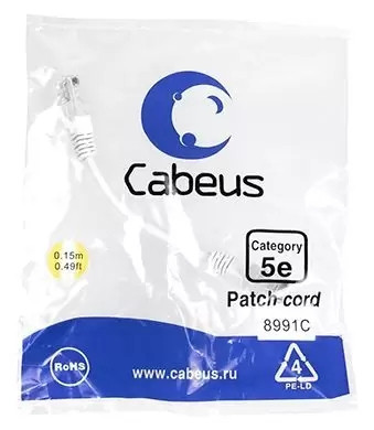Патч-корд U/UTP Cabeus PC-UTP-RJ45-Cat.5e-0.15m-WH