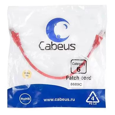 Патч-корд U/UTP Cabeus PC-UTP-RJ45-Cat.6-0.3m-RD
