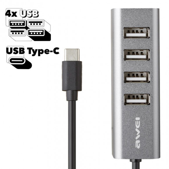 USB-C Хаб AWEI CL-122T 4 порта (черный)