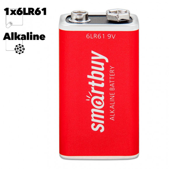 Батарейка (элемент питания) Крона SmartBuy 6LR61, 1B алкалиновая, 1 штука