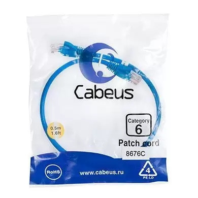 Патч-корд U/UTP Cabeus PC-UTP-RJ45-Cat.6-0.5m-BL