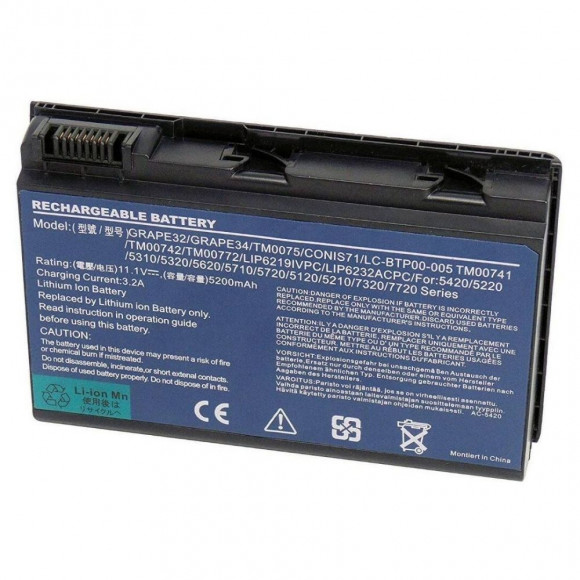 Аккумулятор (батарея) для ноутбука Acer TravelMate TM00741, 7520 (GRAPE32), 11.1В, 5200мАч, черный (OEM)