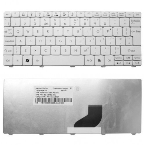Клавиатура для ноутбука Acer Aspire One D270 D255 D260 D257 521 WHITE. АНГЛИЙСКАЯ РАСКЛАДКА