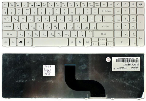 Клавиатура для ноутбука Packard Bell TM81, TM86, TM87, TM89, LM98, TM94, TX86, NV50 белая Клавиатура для ноутбука Packard Bell TM81, TM86, TM87, TM89, LM98, TM94, TX86, NV50 белая