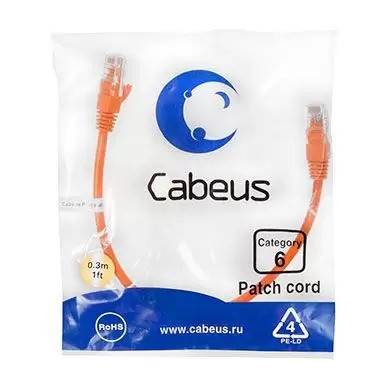 Патч-корд U/UTP Cabeus PC-UTP-RJ45-Cat.6-0.3m-OR