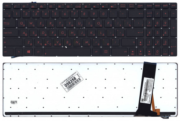 Клавиатура для ноутбука Asus N56 N56V, черная с красной подсветкой