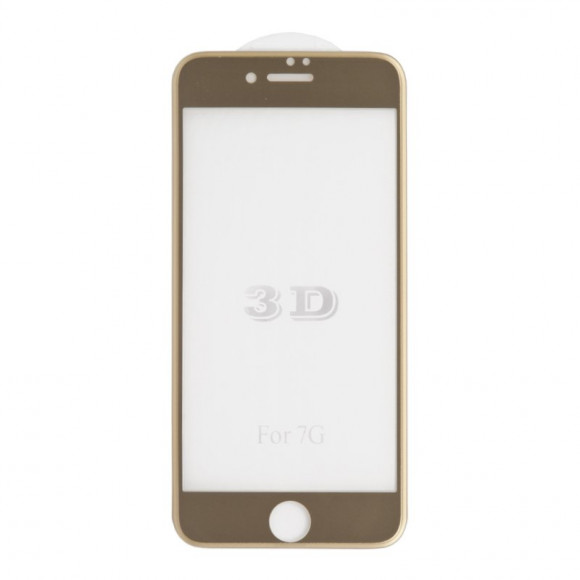 Защитное стекло "LP" для Apple iPhone 8, 7 Tempered Glass 3D с рамкой 0.33 мм, 9H, золотое (ударопрочное)