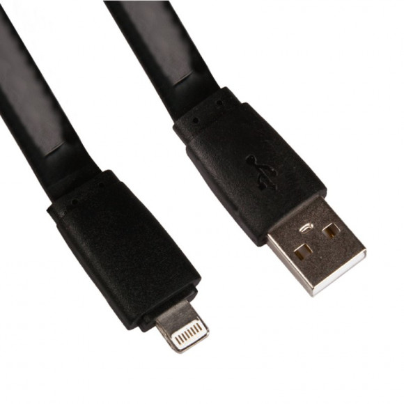 USB кабель "LP" для Apple iPhone, iPad 8-pin плоский широкий (черный, коробка)