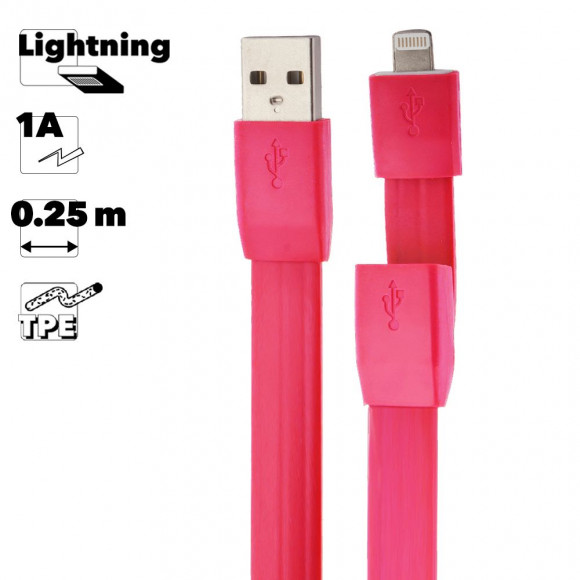 USB кабель "LP" для Apple iPhone, iPad 8-pin плоский браслет (красный, европакет)