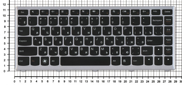 Клавиатура для ноутбука Lenovo IdeaPad U310, черная с серебристой рамкой Клавиатура для ноутбука Lenovo IdeaPad U310, черная с серебристой рамкой