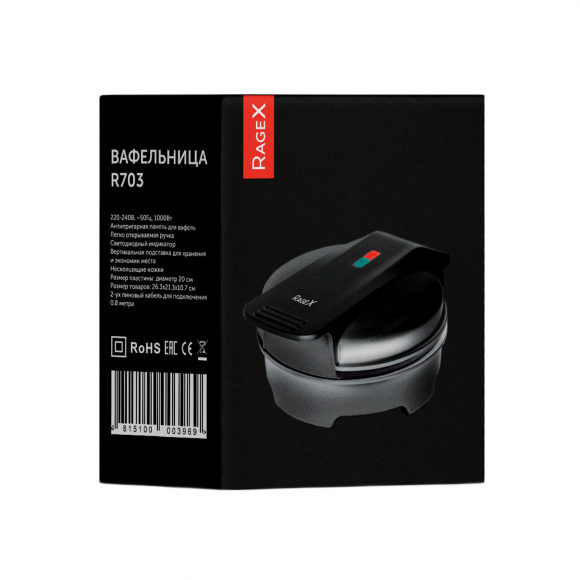 Вафельница RageX R703-000, 1000 Вт Вафельница RageX R703-000, 1000 Вт