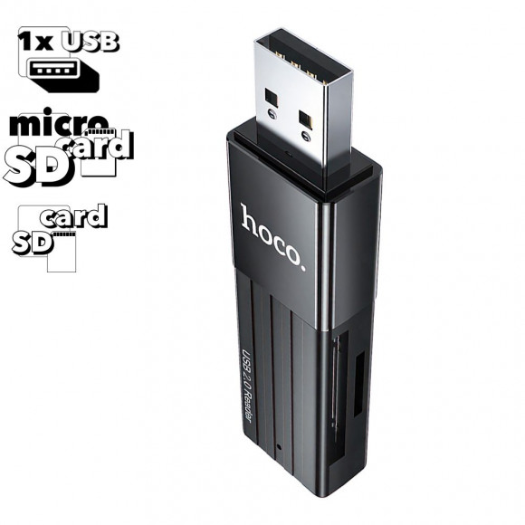Картридер Hoco HB20 Mindful 2 in 1Card Reader USB 2.0, черный