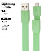 USB кабель "LP" для Apple iPhone, iPad 8-pin плоский браслет (зеленый, европакет)
