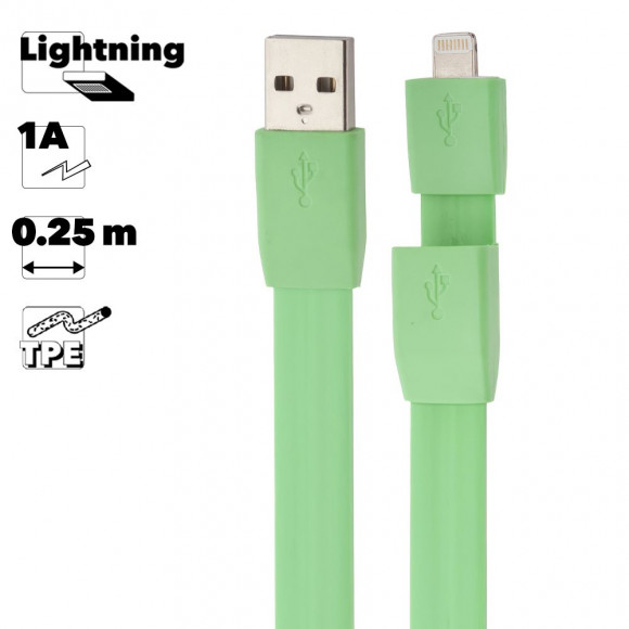USB кабель "LP" для Apple iPhone, iPad 8-pin плоский браслет (зеленый, европакет)