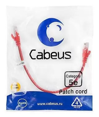 Патч-корд U/UTP Cabeus PC-UTP-RJ45-Cat.5e-0.3m-RD