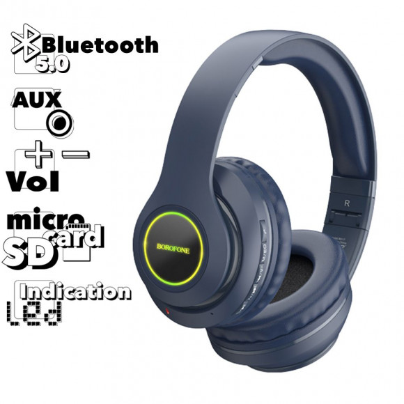 Bluetooth Гарнитура BOROFONE BO17 BT 5.0, 3.5мм, накладная (синий)