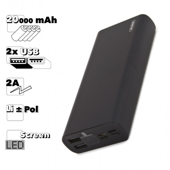 Внешний АКБ WK Yins WP-109 20000 mAh, 2хUSB, 2А, LED дисплей, Li-Pol (черный)