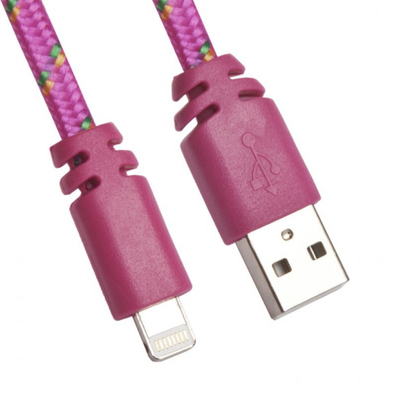 USB кабель "LP" для Apple 8-pin плоская оплетка (темно-розовый, европакет)