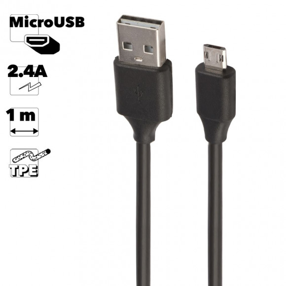USB кабель "LP" MicroUSB двусторонние разъемы USB-MicroUSB (1 метр) (черный, европакет)