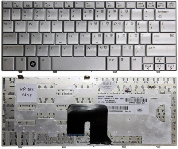 Клавиатура для ноутбука HP Mini 2133, 2140, серебристая Клавиатура для ноутбука HP Mini 2133, 2140, серебристая