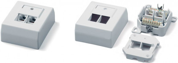 SB-GTS2-8P8C-C5E-WH Розетка настенная, открытой проводки, наклонная, 2 порта RJ-45 8P8C, категория 5е, белая, Hyperline