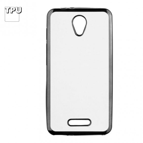 Чехол силиконовый "LP" для Alcatel Pop 4 TPU (прозрачный с черной хром рамкой) (европакет)