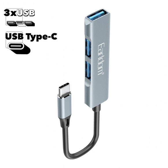Хаб USB-C Earldom ET-HUB10 2xUSB 3.0/Lightning 8-pin/MicroSD, серый