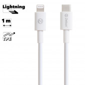 USB-C кабель передачи данных Zetton MFi разъем Apple Lightning 8 pin белый (ZTUSBCMFI1A8)
