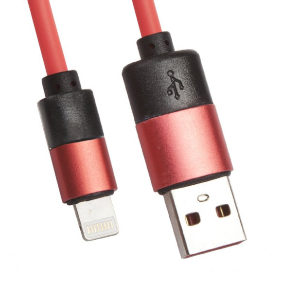 USB кабель "LP" для Apple 8-pin круглый soft touch металлические разъемы (розовый, европакет)