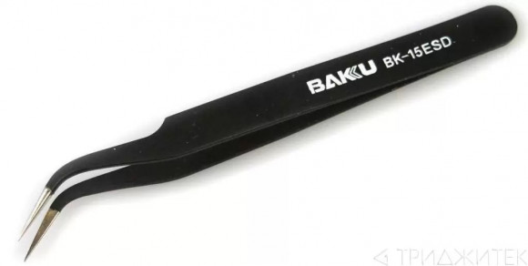 Пинцет загнутый BAKU BK-15 антистатический