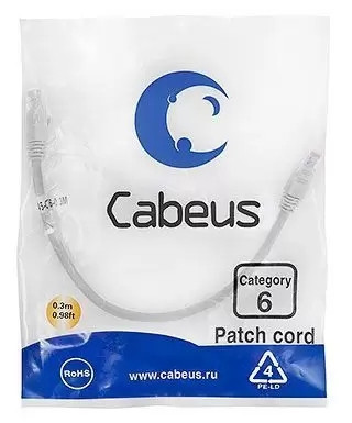 Патч-корд U/UTP Cabeus PC-UTP-RJ45-Cat.6-0.3m